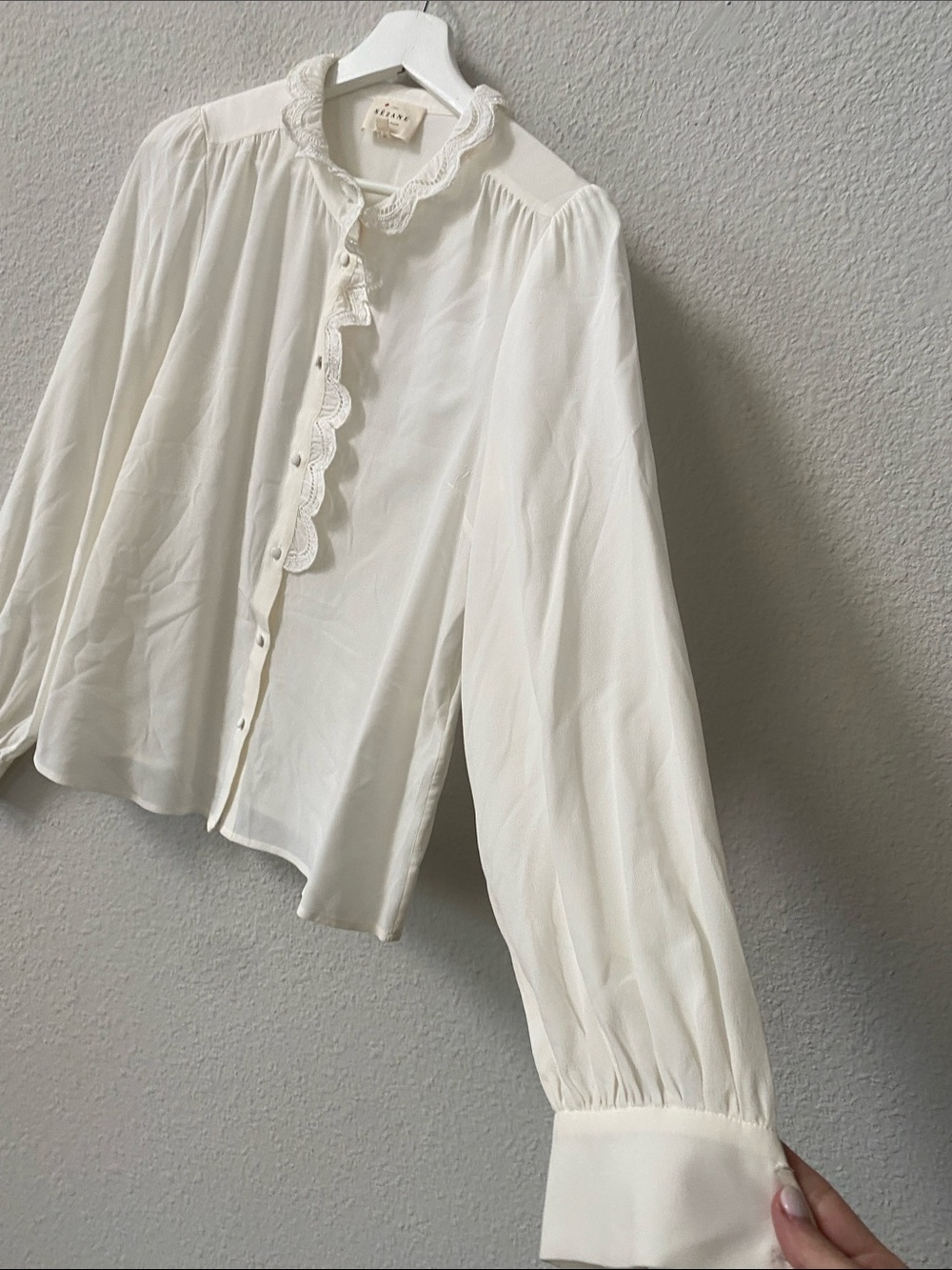 Sezane CHLO SHIRT Silk Cream Lace-Trim Button Blouse size 8 - Picture 5 of 8